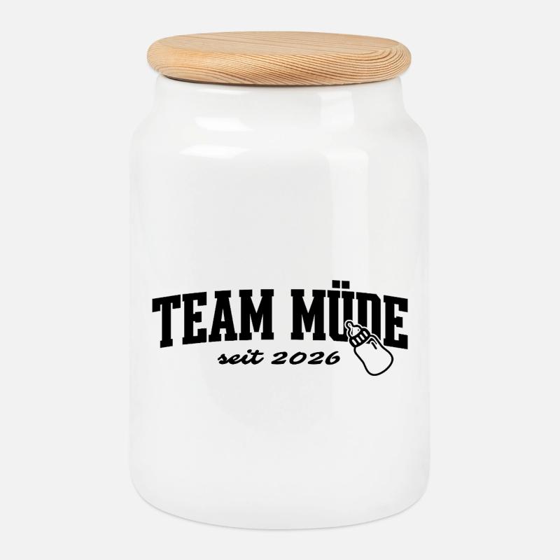 Mama - Papa - Team Müde - Baby  - Keksdose mit Holzdeckel - Weiß