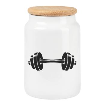 Dumbbell - Cookie Jar with Wooden Lid - white - Front