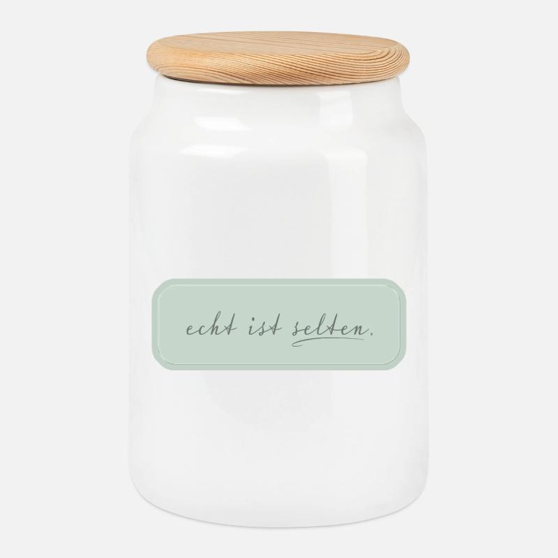 echt ist selten – minimalistische Typografie - Keksdose mit Holzdeckel - Weiß