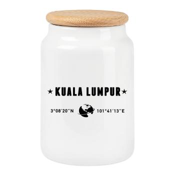 Kuala Lumpur Coordinates Black Minimalist Typo - Cookie Jar with Wooden Lid - white - Front