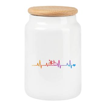 Lignes d’impulsion de vélo arc-en-ciel - Boîte à biscuits avec couvercle en bois - blanc - Devant