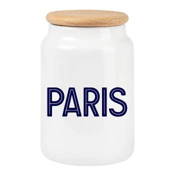 Paris Midnight Blue Geometric Typography - Cookie Jar with Wooden Lid - white - Front