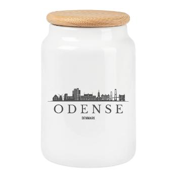 Danemark d’Odense, silhouette d’Odense - Boîte à biscuits avec couvercle en bois - blanc - Devant