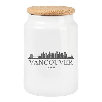 Vancouver Canada, Vancouver skyline - Cookie Jar with Wooden Lid - white - Front