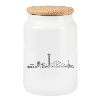 Dusseldorf Skyline Rhine Tower City Shirt Gift - Cookie Jar with Wooden Lid - white - Front