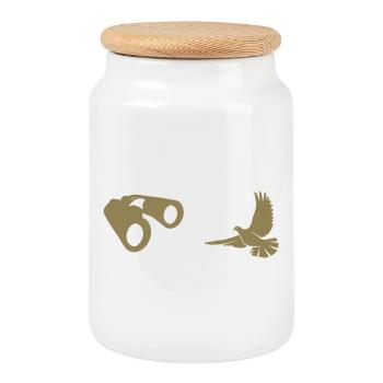 Minimalist Bird Watching Silhouette - Cookie Jar with Wooden Lid - white - Front