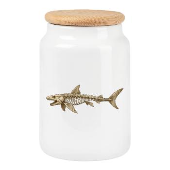 Angler Shark Skeleton Fossil Ocean Motif - Cookie Jar with Wooden Lid - white - Front