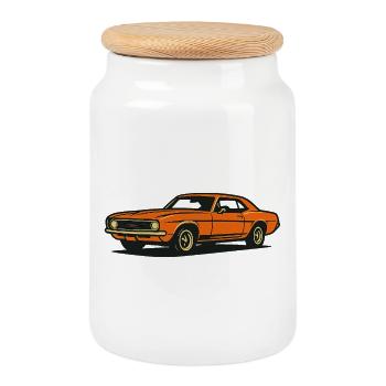 Voiture classique vintage muscle car des années 1960 - Boîte à biscuits avec couvercle en bois - blanc - Devant