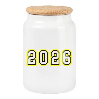 2026 year - Cookie Jar with Wooden Lid - white - Front