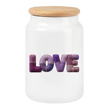Love Lettering Patchwork 3D Fabric Look - Cookie Jar with Wooden Lid - white - Front