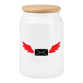 Express Mail Envelope Winged Post - Cookie Jar with Wooden Lid - white - Front