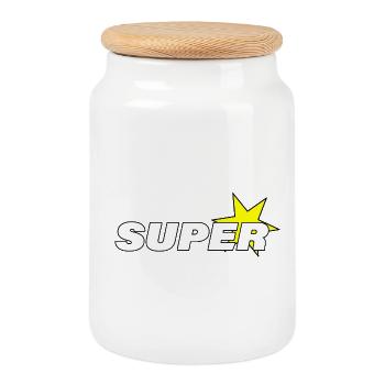 SUPER STAR - Boîte à biscuits avec couvercle en bois - blanc - Devant
