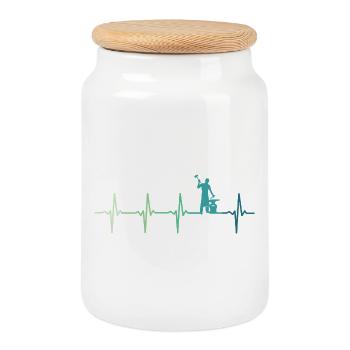 blacksmith hammer heartbeat metalworker - Cookie Jar with Wooden Lid - white - Front
