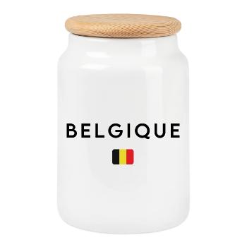Belgium flag, elegant minimalist design - Cookie Jar with Wooden Lid - white - Front