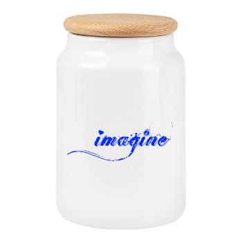 Imaginez qu’il y ait Paix et Amour, Schrift - Boîte à biscuits avec couvercle en bois - blanc - Devant