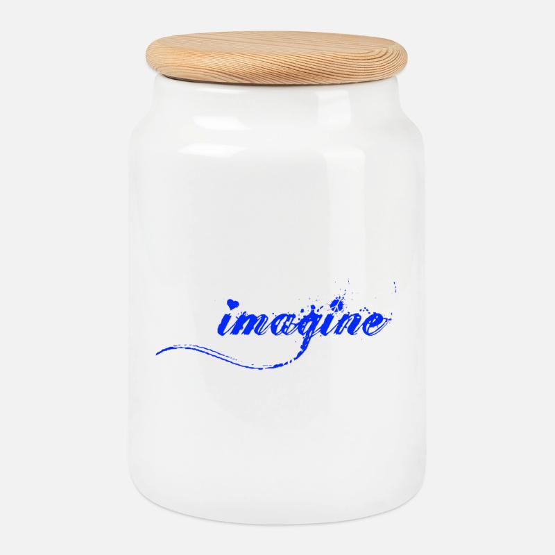 Imagine Blaue Farbklecks Script - Keksdose mit Holzdeckel - Weiß