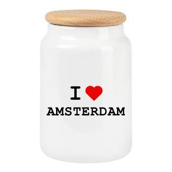 Ich liebe Amsterdam - I love Amsterdam - Keksdose mit Holzdeckel - Weiß - Vorne