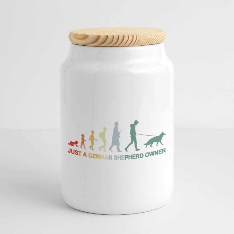 Evolution German Shepherd Owner Cookie Jar with Wooden Lid