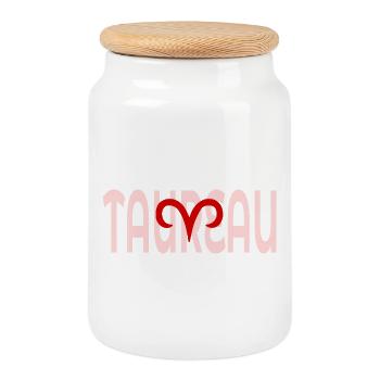 Taurus March April - Cookie Jar with Wooden Lid - white - Front
