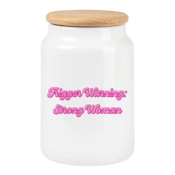 Avertissement : Femme forte - Boîte à biscuits avec couvercle en bois - blanc - Devant