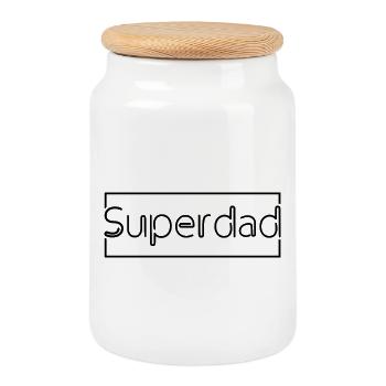 Super Dad Hero Father Power Gift - Cookie Jar with Wooden Lid - white - Front