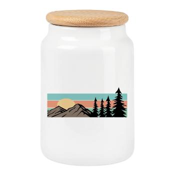 Camping Forest Mountain Retro - Cookie Jar with Wooden Lid - white - Front