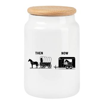 Funny Horse Carriage Meme Riding Farm - Cookie Jar with Wooden Lid - white - Front