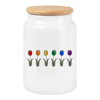 Tulips in LGBTQ Pride Color Variety Floral Design - Cookie Jar with Wooden Lid - white - Front