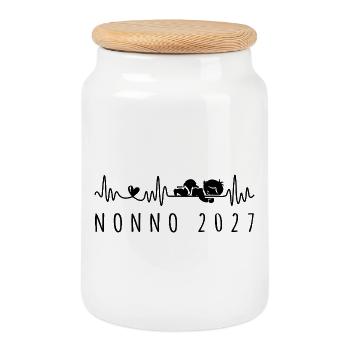 Futuro Nonno 2027 Battito Cardiaco in Gravidanza - Keksdose mit Holzdeckel - Weiß - Vorne