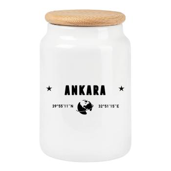 Ankara Turkey Coordinates Planet Earth - Cookie Jar with Wooden Lid - white - Front