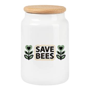Save Bees Bees Flowers Conservation Beekeeper - Cookie Jar with Wooden Lid - white - Front