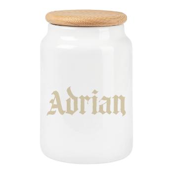 Lettrage gothique d’Adrian - Boîte à biscuits avec couvercle en bois - blanc - Devant
