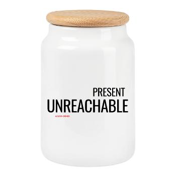 Present Unreachable Minimalist Typography - Cookie Jar with Wooden Lid - white - Front