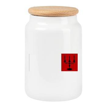 Gothic Candelabra Silhouette – Red and White Minim - Cookie Jar with Wooden Lid - white - Front