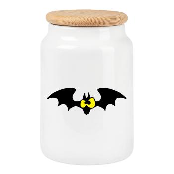 Chauve-souris - Boîte à biscuits avec couvercle en bois - blanc - Devant