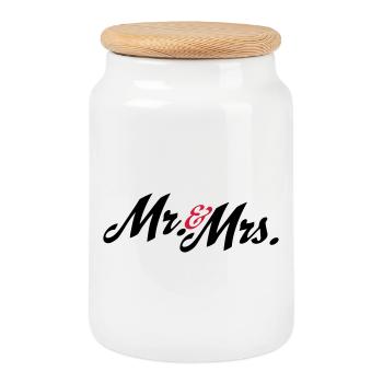 Tolles Design für das Brautpaar, Mr and Mrs - Keksdose mit Holzdeckel - Weiß - Vorne