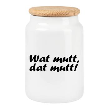 Wat mutt, dat mutt! - Keksdose mit Holzdeckel - Weiß - Vorne