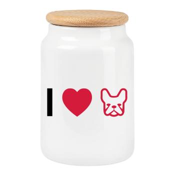 bouledogue français - Boîte à biscuits avec couvercle en bois - blanc - Devant