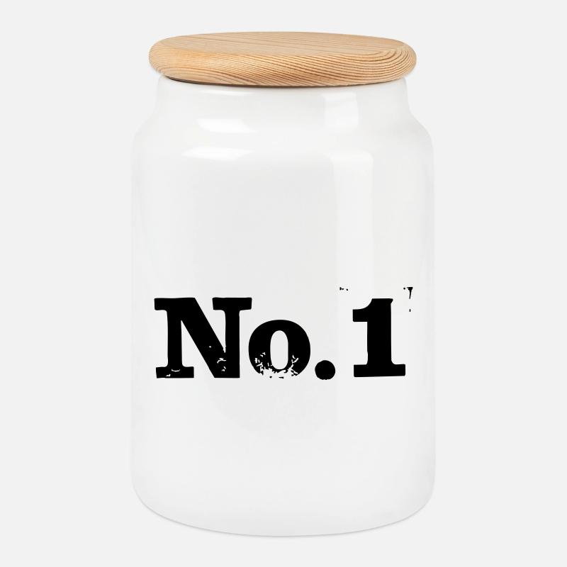 No. 1 - Number 1 - Cookie Jar with Wooden Lid - white