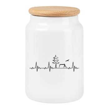 Camping Heartbeat - Cookie Jar with Wooden Lid - white - Front