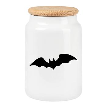 bat - Cookie Jar with Wooden Lid - white - Front