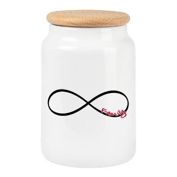 Signe infini famille cadeau amour - Boîte à biscuits avec couvercle en bois - blanc - Devant