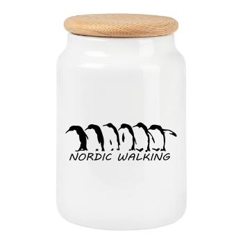 nordic walking manchots - Boîte à biscuits avec couvercle en bois - blanc - Devant