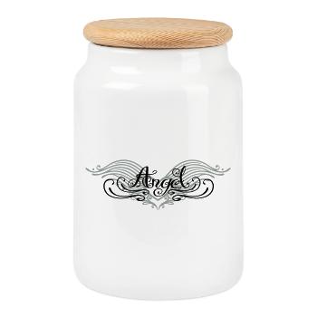 Elegante Engelsflügel mit Ornamenten – Spirituelle - Keksdose mit Holzdeckel - Weiß - Vorne