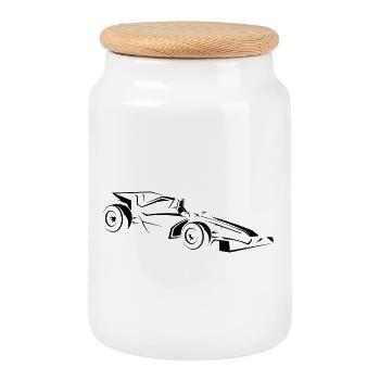 Dessin de lignes minimaliste de voitures de course - Boîte à biscuits avec couvercle en bois - blanc - Devant