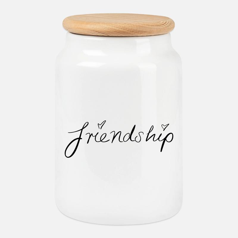 friendship - Cookie Jar with Wooden Lid - white