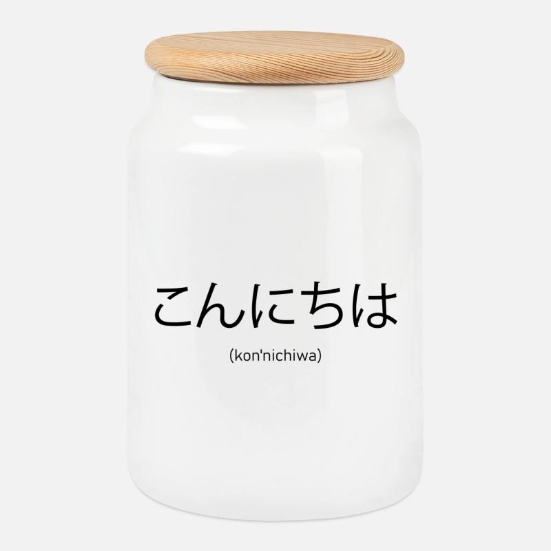 Japanisch Hallo - Keksdose mit Holzdeckel - Weiß