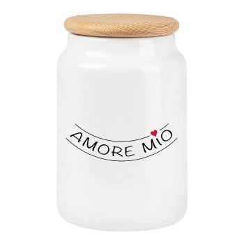 Amore mio | Vectorgraphic = Change Color ! *** - Keksdose mit Holzdeckel - Weiß - Vorne