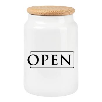 OPEN in frame - Cookie Jar with Wooden Lid - white - Front