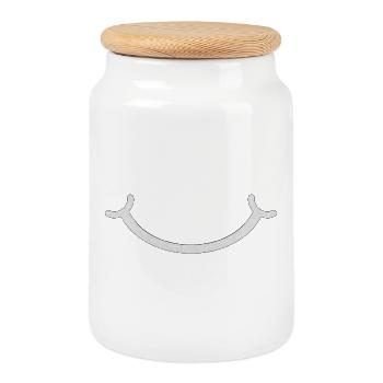 Sourire [blanc détouré] - Boîte à biscuits avec couvercle en bois - blanc - Devant
